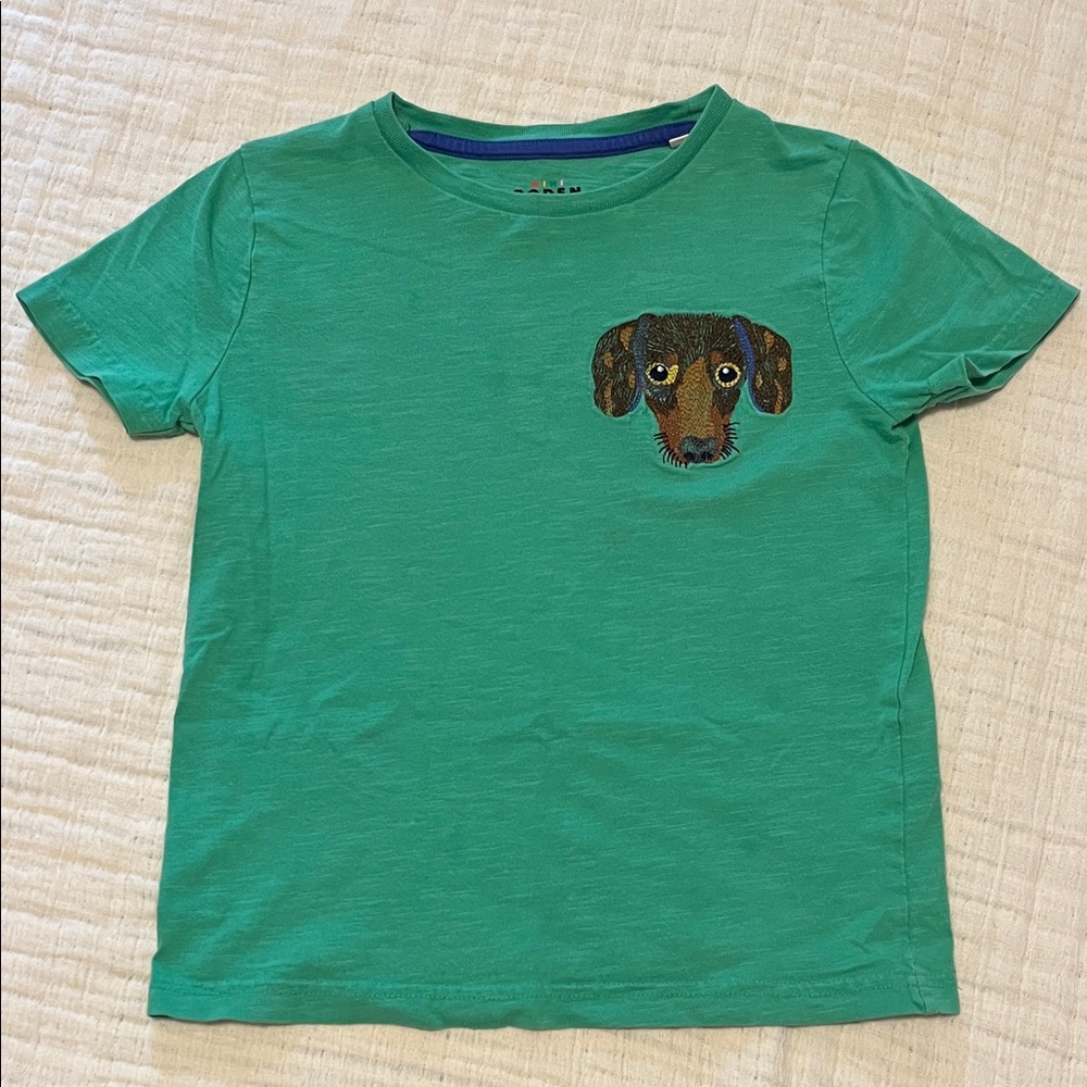 Mini Boden Green Kids T-Shirt with Embroidered Dog Design